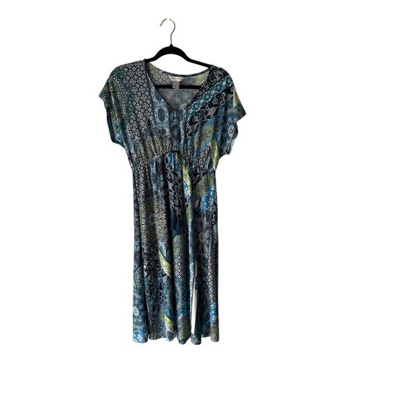 Christopher & Banks Y2K Size Medium Blue Artsy Hippie Above Knee Dress - Picture 2 of 9